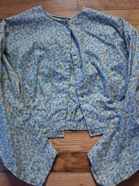 Cropped Blue And Yellow Floral Button-Front Cardigan